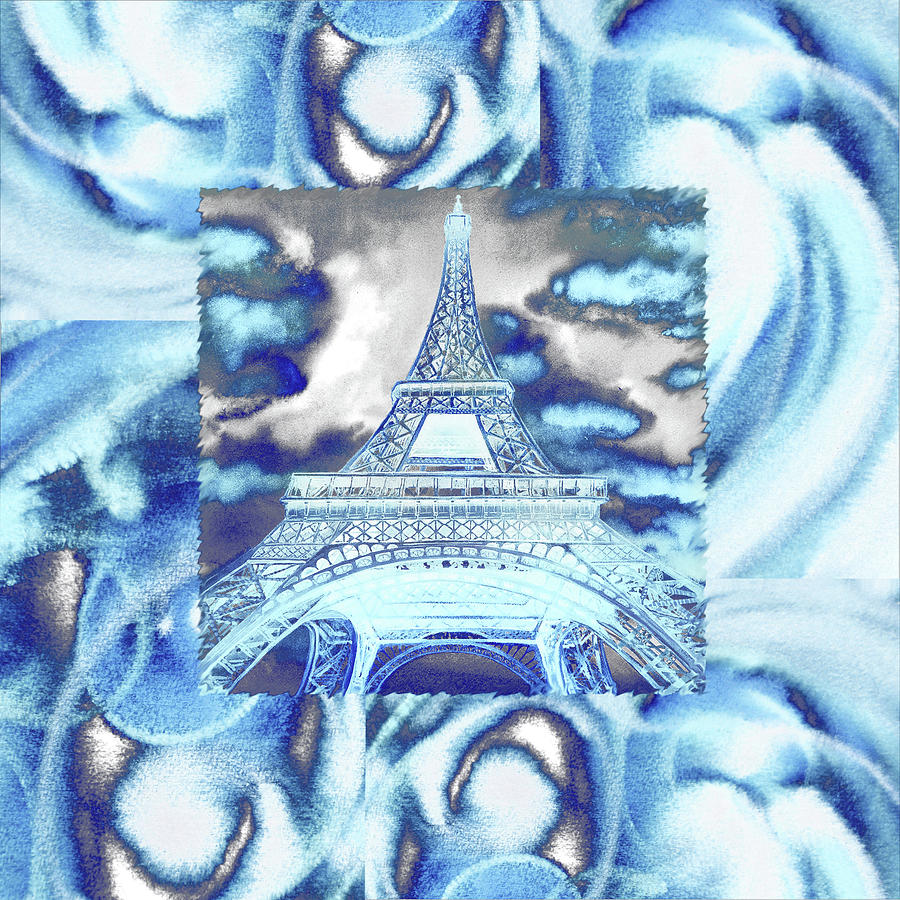 Eiffel Tower Glow Watercolor Fantasy Painting