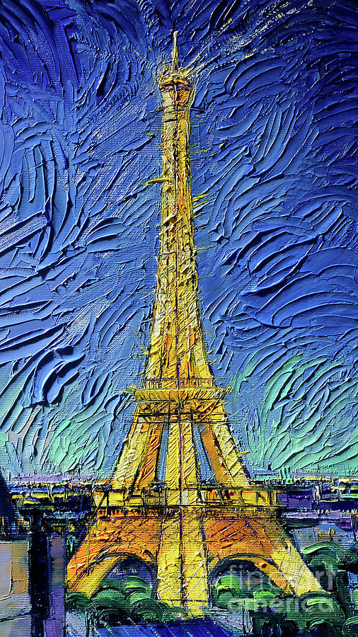 Eiffel Tower Illuminated Painting by Mona Edulesco