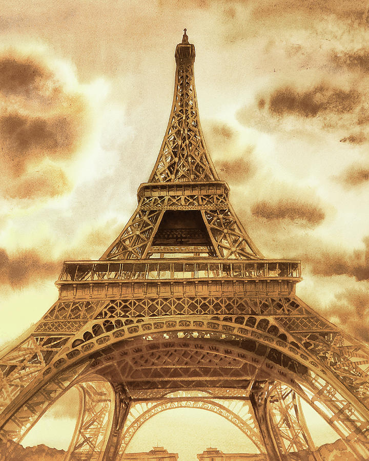 Eiffel Tower In Beige Watercolor French Chic Decor Painting by Irina Sztukowski
