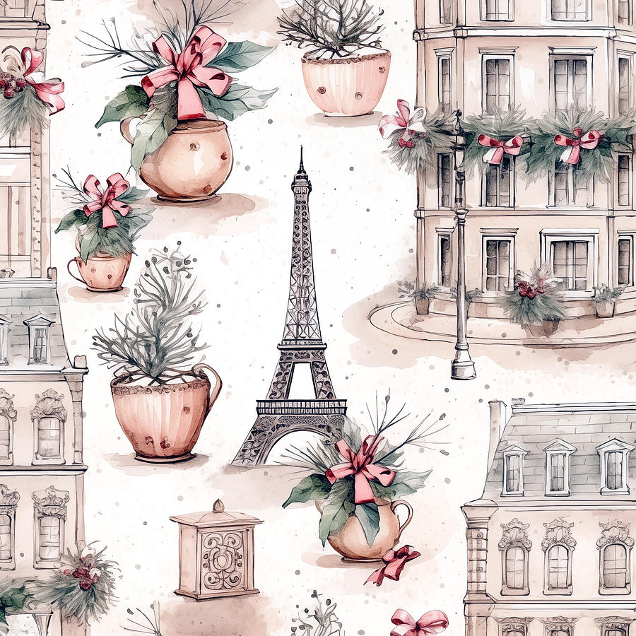 Eiffel Tower in Christmas Town Digital Art by Trish Mistric