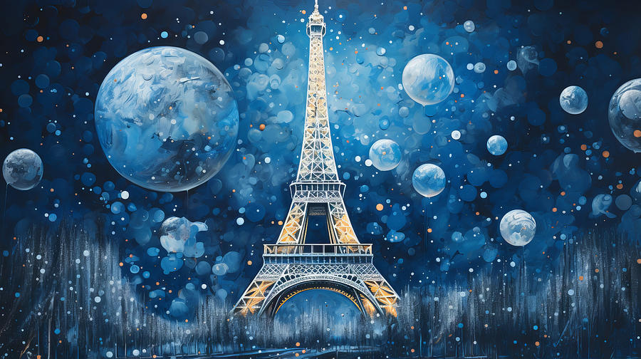 Eiffel Tower in moonlight Digital Art by Karen Foley