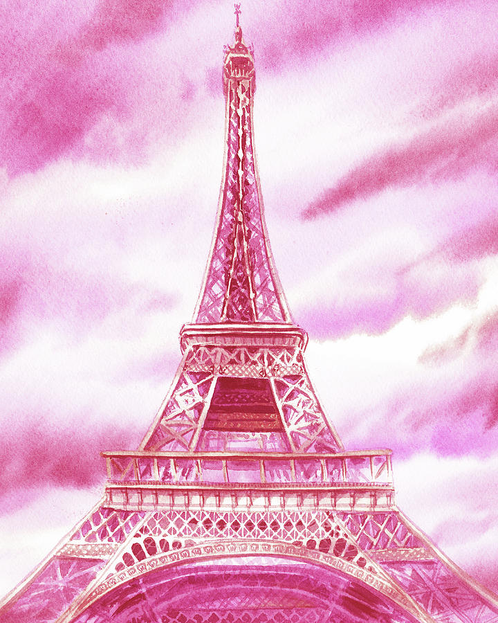 Eiffel Tower In Pink Watercolor French Chic Decor Painting