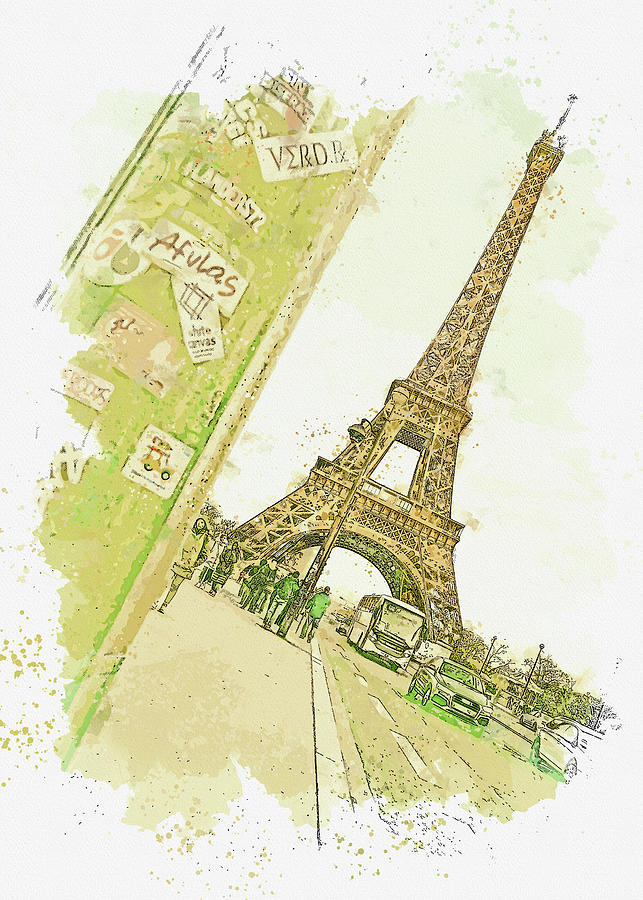 Eiffel Tower In Watercolor Ca  By Ahmet Asar E Painting