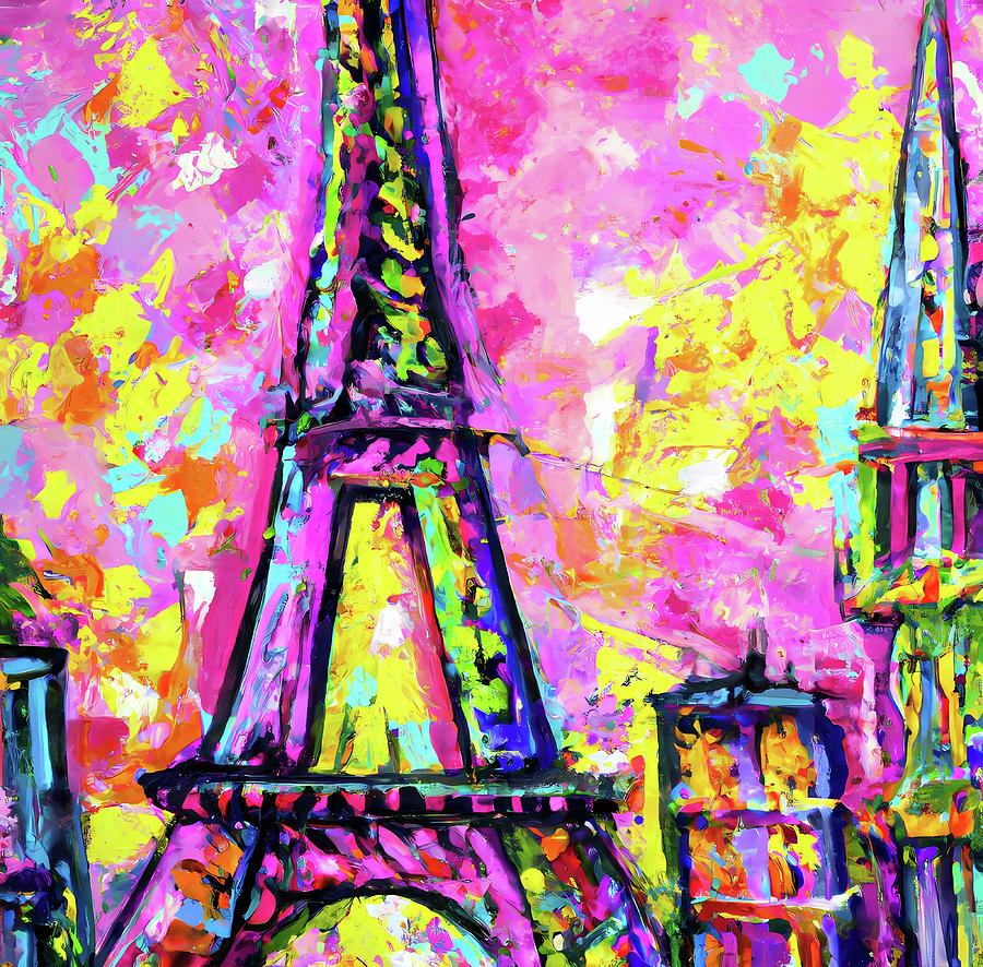 Eiffel Tower Paris France Abstract Van Gogh style painting art Digital ...