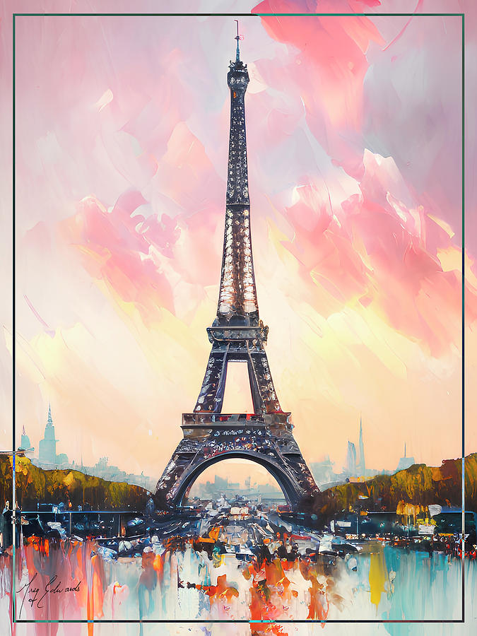 Eiffel Tower Paris France Oil Painting Style Print Drawing by Greg ...