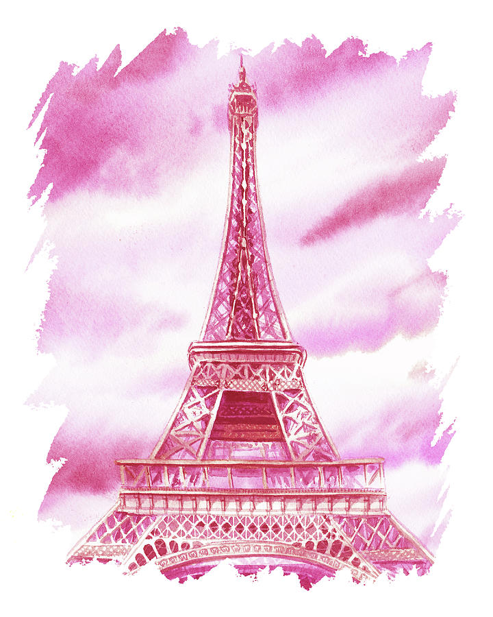 Eiffel Tower Paris France With Free Impulsive Baby Pink Brush Strokes  Painting by Irina Sztukowski