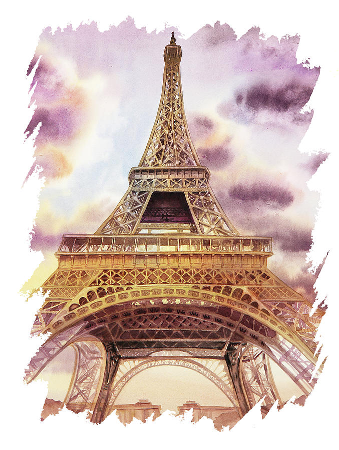 Eiffel Tower Paris France With Free Impulsive Brush Movement Painting by Irina Sztukowski