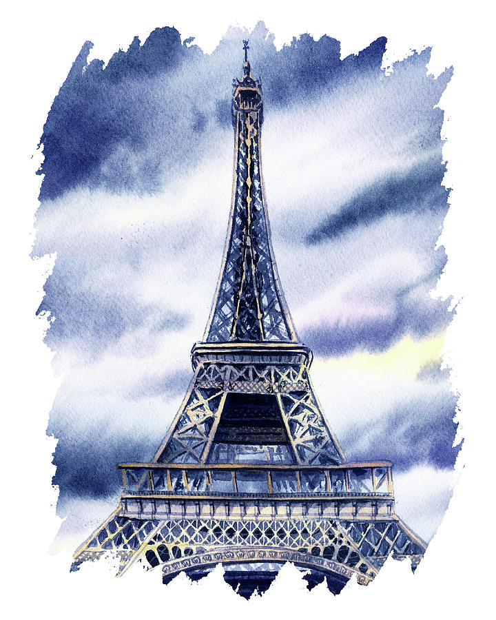  Eiffel Tower Paris France With Free Impulsive Ultramarine Blue Brush Strokes  Painting by Irina Sztukowski
