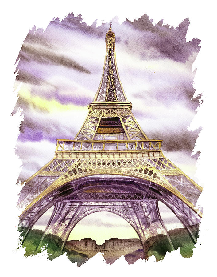 Eiffel Tower Paris France With Free Impulsive Vintage Style Brush  Painting by Irina Sztukowski