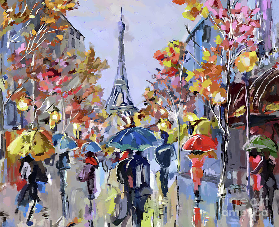 Eiffel Tower Paris in fall Painting by Tim Gilliland - Fine Art America