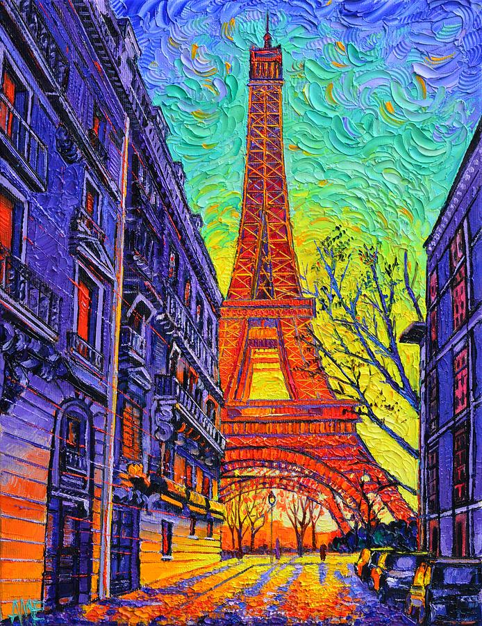 EIFFEL TOWER PARIS MAGIC SUNSET ON AVENUE SILVESTRE DE SACY commissioned painting Ana Maria Edulescu Painting by Ana Maria Edulescu
