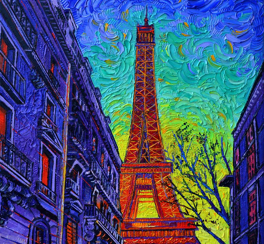 EIFFEL TOWER PARIS ON STREET SILVESTRE DE SACY commission knife painting detail Ana Maria Edulescu Painting by Ana Maria Edulescu