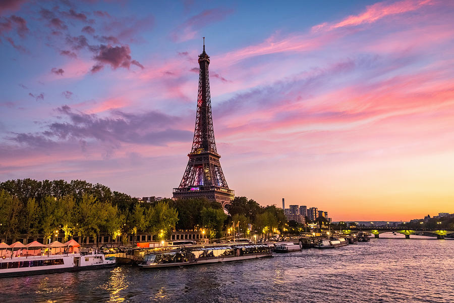 Eiffel Tower Paris River Seine Sunset Twilight France Photograph by Mlenny