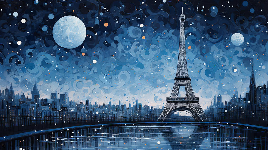 Eiffel Tower skyline background Digital Art by Karen Foley