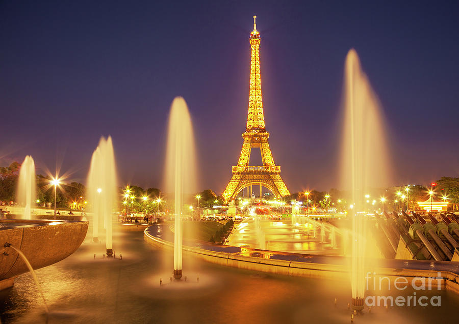 Eiffel tower with Trocadero fountains at night, Paris, France Photograph by Neale And Judith Clark