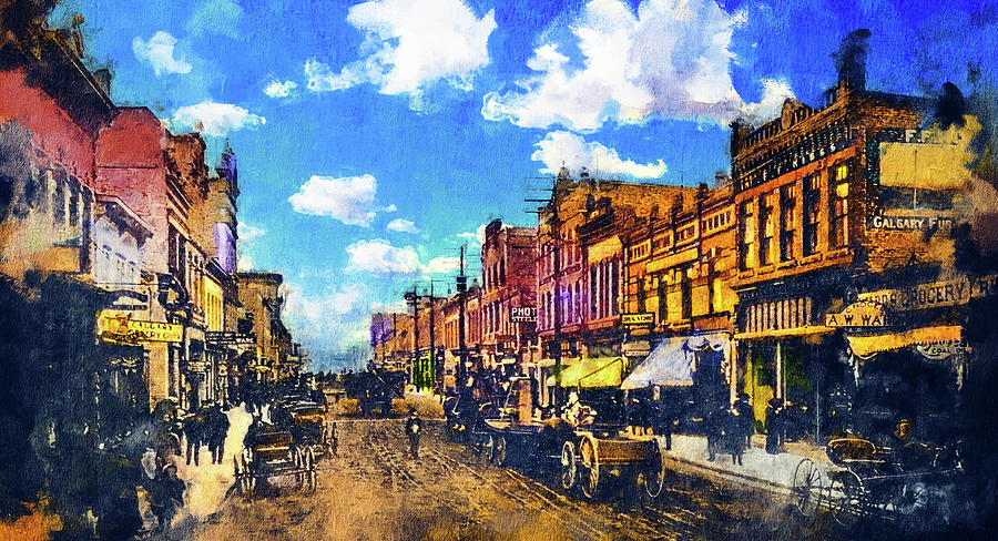 Eighth Avenue In Calgary Canada Colorized Old Photo From 1909   Eighth Avenue In Calgary Canada Colorized Old Photo From 1909 Transformed In Painting Nicko Prints 