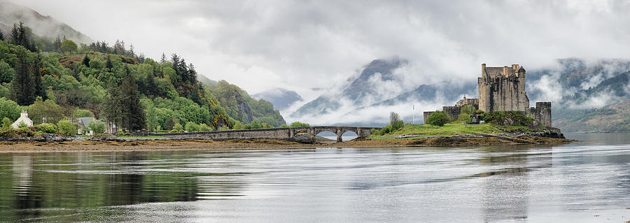 Eilean Donan Castle at Loch Long in panoramic view, Argyll and Bute, Scotland, UK Photograph by Phi162uk