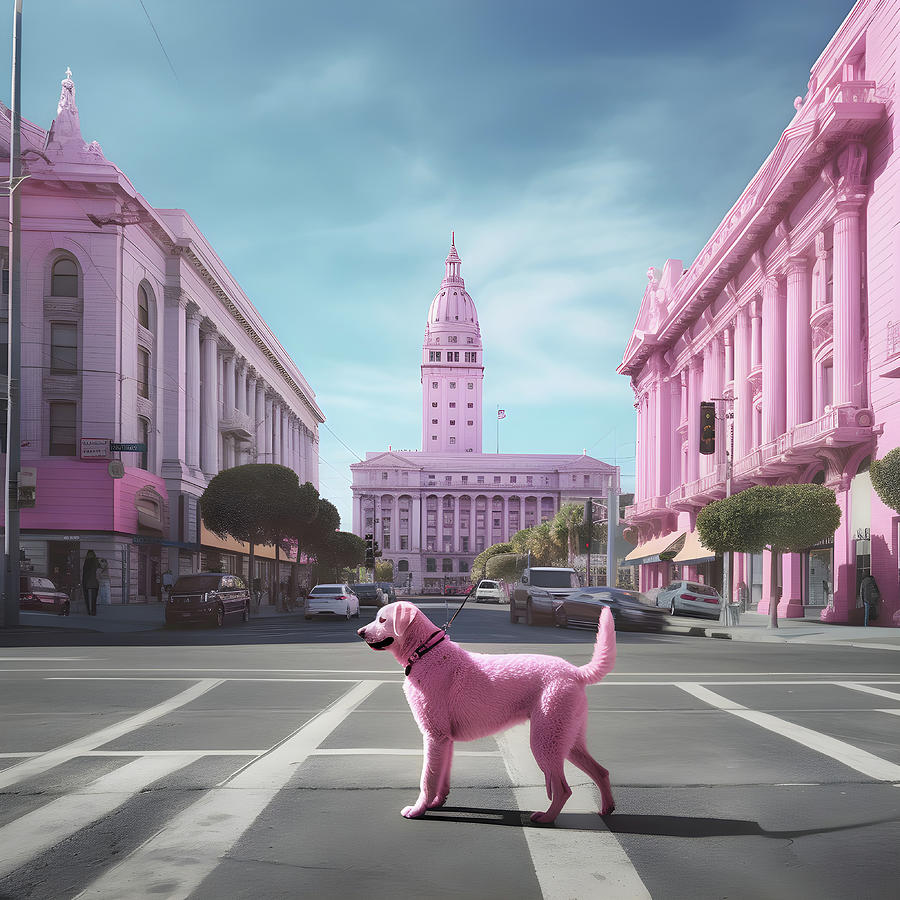 Chicago Digital Art - Ein Rosa Hund Mitten In Der Stadt San Fransisco 3 by Kurt Heppke