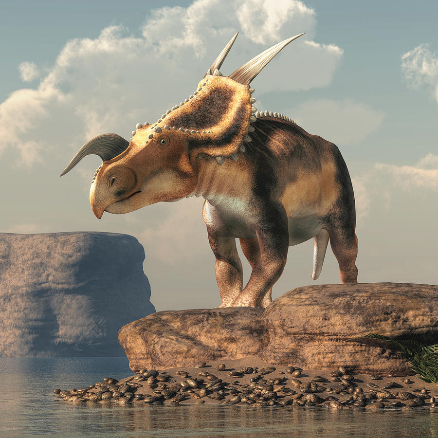 Einiosaurus by a Lake Digital Art by Daniel Eskridge