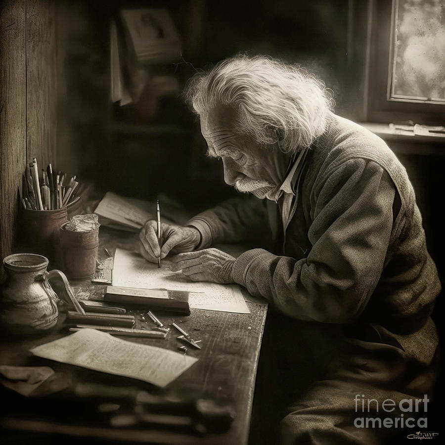 Einstein at Work Digital Art by Jutta Maria Pusl