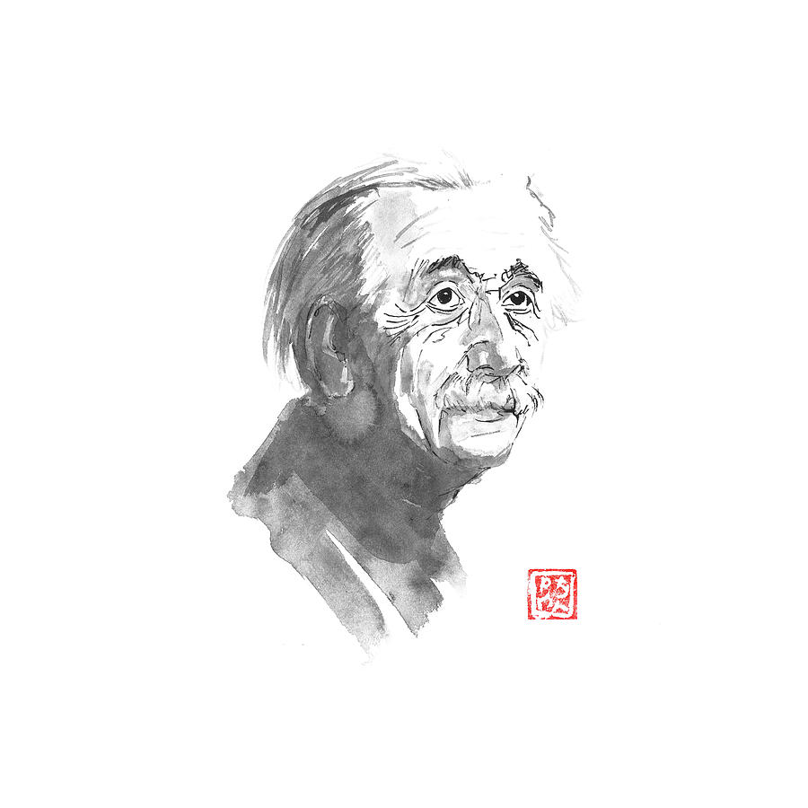 Albert Einstein Drawing - Einstein by Pechane Sumie