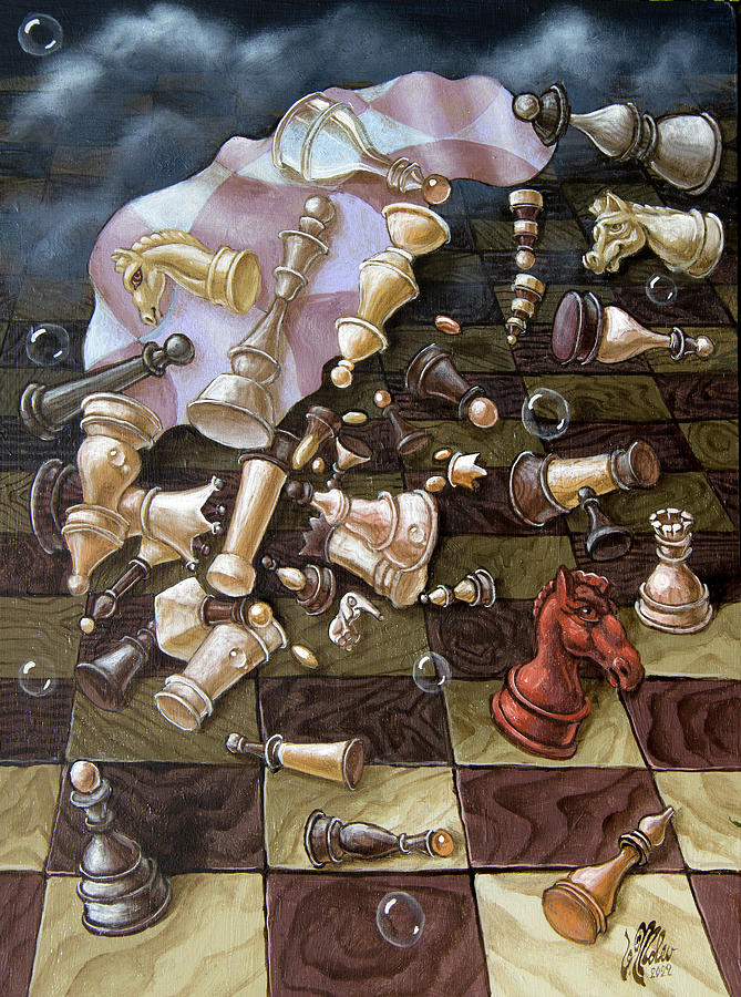 Einsteins Chess Painting by Victor Molev