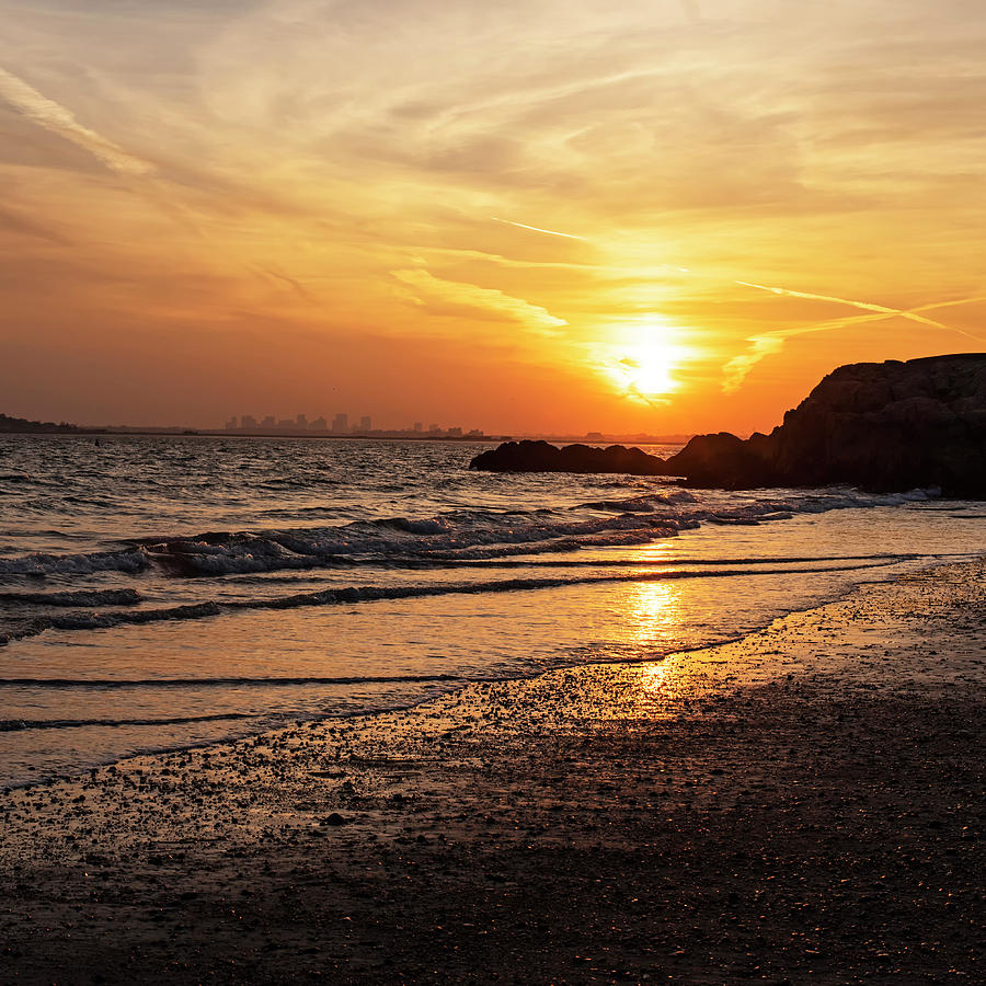 Eismans Beach Swampscott Massachusetts Golden Sunset Golden Reflection Square Photograph by Toby McGuire