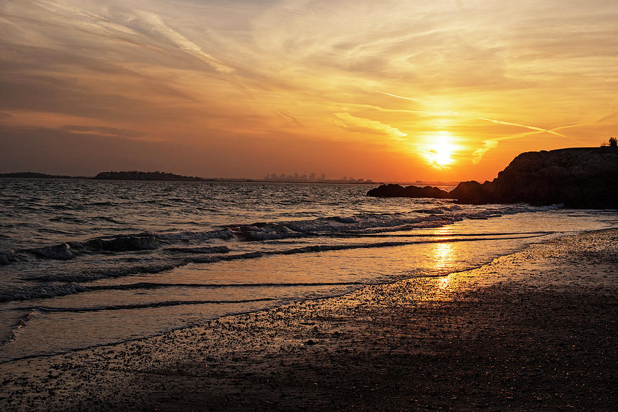 Eismans Beach Swampscott Massachusetts Golden Sunset Golden Reflection Photograph by Toby McGuire