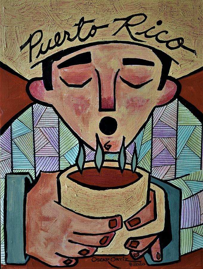 Coffee Painting - El cafecito de las tres by Oscar Ortiz