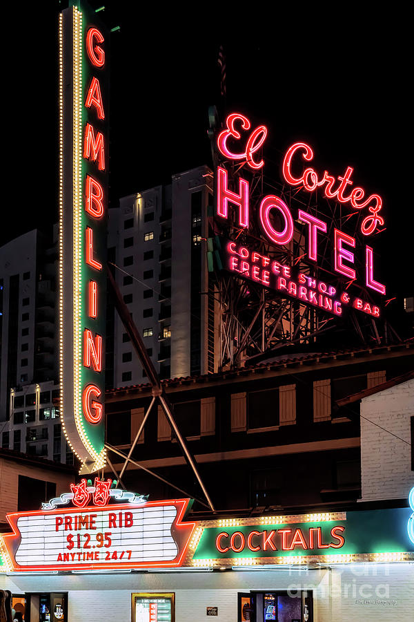 El Cortez Casino Fremont Street Neon Signs at Night Photograph by Aloha Art