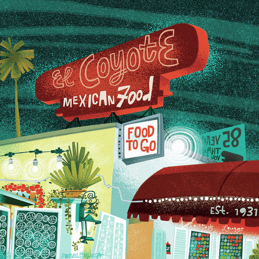 Los Angeles Digital Art - El Coyote Hollywood by Daniel Guidera