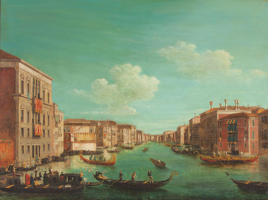 Canaletto Painting - El Gran Canal  Venecia  en el d  a de la regata  con el Palacio Balbi y el Palacio Foscari  by Canaletto