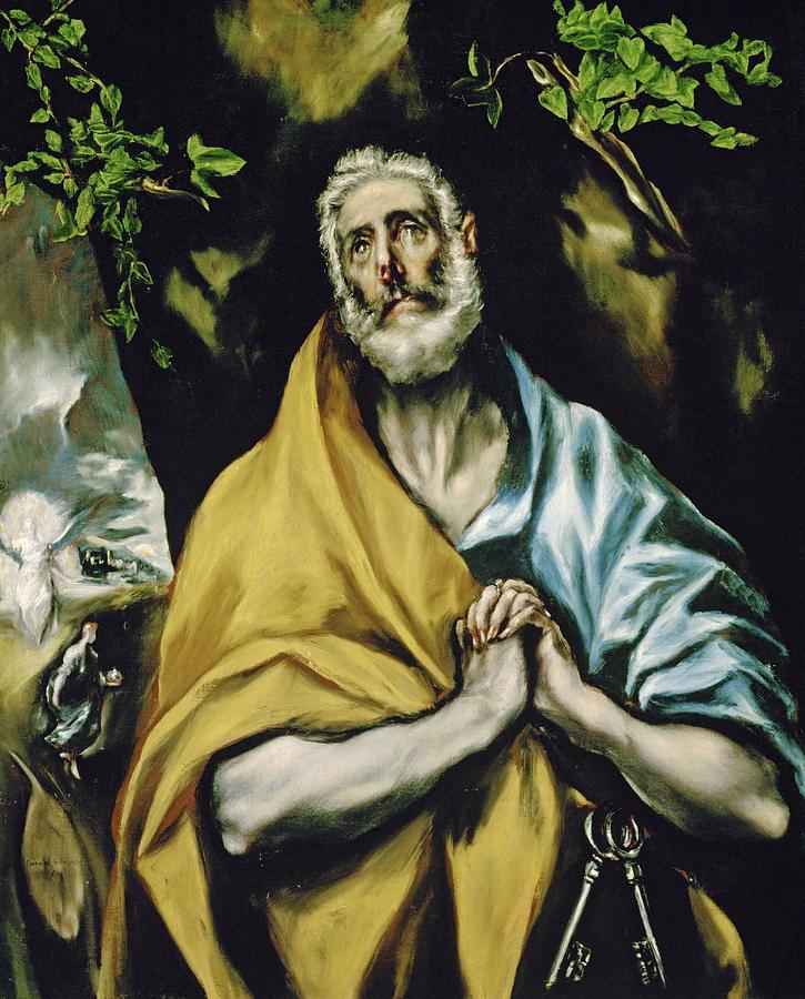 El Greco / Saint Peter in Penitence, 1585-1590, Oil on canvas, 88 x 106 cm. Painting by El Greco -1541-1614-