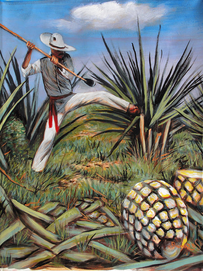 Agave Painting - El Jimador Agave Farmer  for mezcal, sotol and tequila PM58 by Palomares