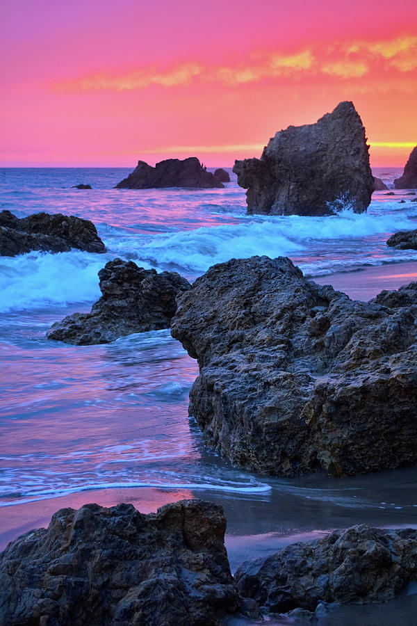 El Matador Beach Sunset Portrait Photograph by Kyle Hanson
