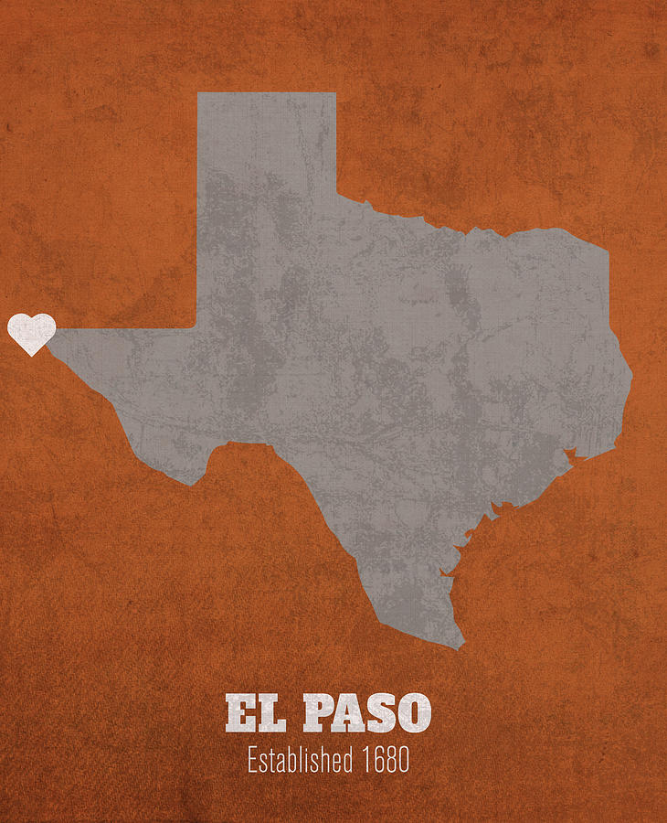 El Paso Texas City Map Founded 1680 University of Texas Color Palette