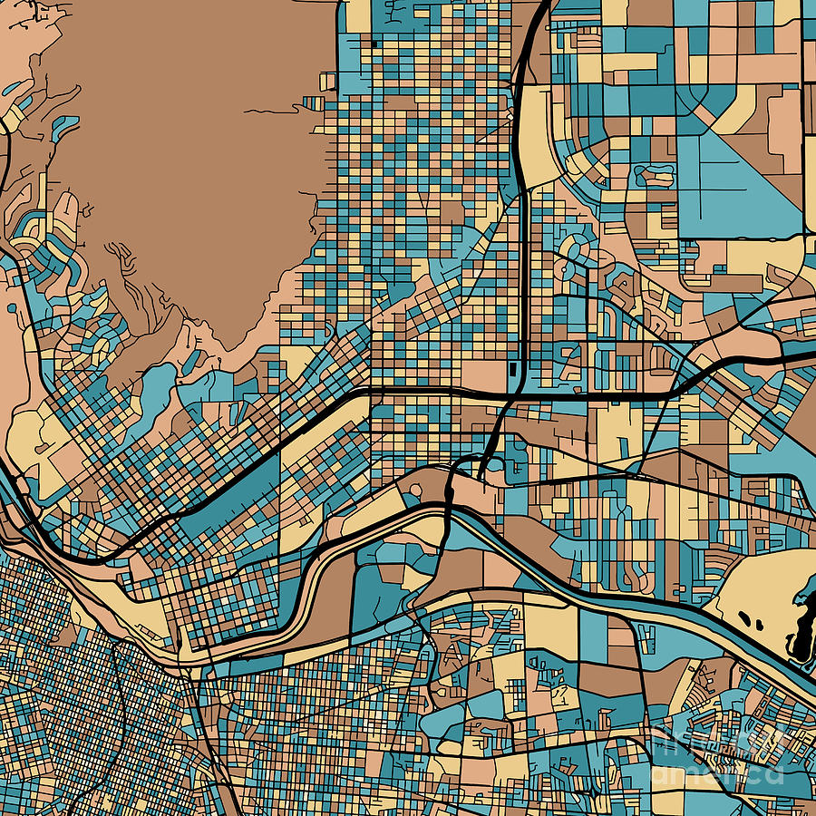 El Paso Texas map in Mid Century Pastel Digital Art by Pattern Maps ...