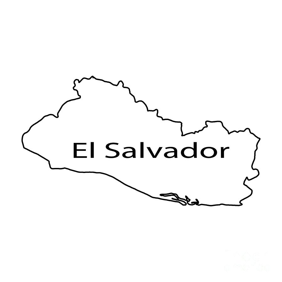 El Salvador Isolated Black Outline Silhouette Map Digital Art by ...