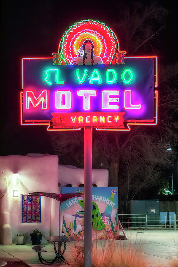 El Vado Neon Sign - Route 66 - Albuquerque, NM Photograph by Susan Rissi Tregoning