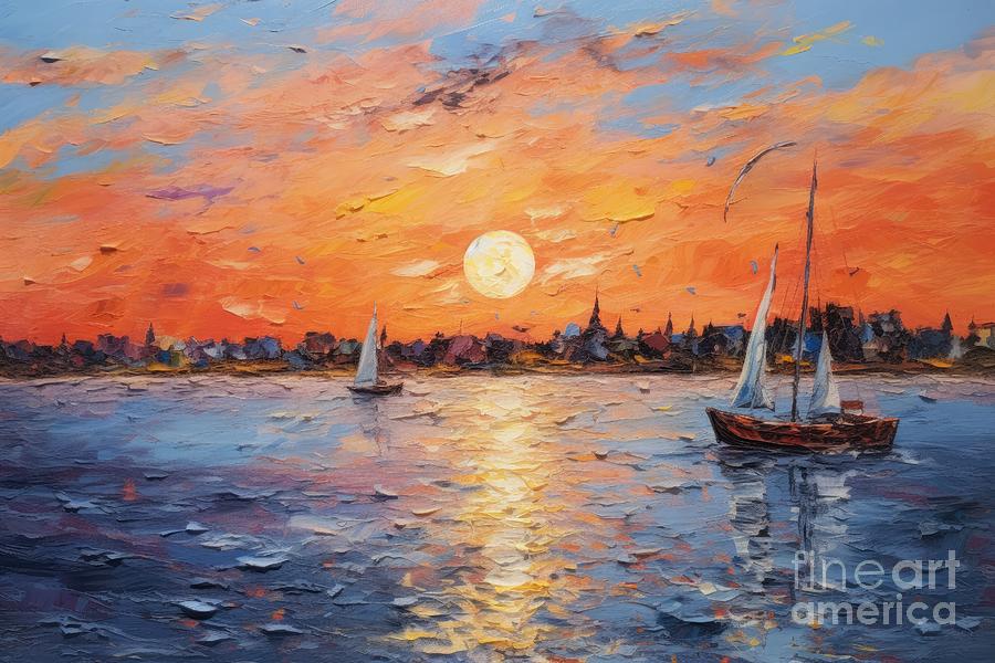Elbe Hambourg Sunset Beach Painting by Simone Edward Artwork Elbe Hambourg Sunset Beach Painting by Simone Edward Artwork