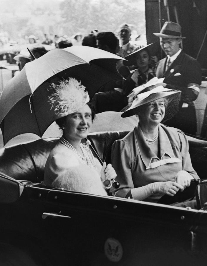 Eleanor Roosevelt and Queen Elizabeth In Convertible - 1939  Photograph by War Is Hell Store