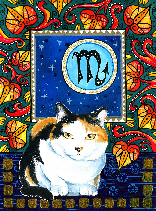 Eleanor with Scorpio Cat Zodiac Sign Painting by Dora Hathazi Mendes