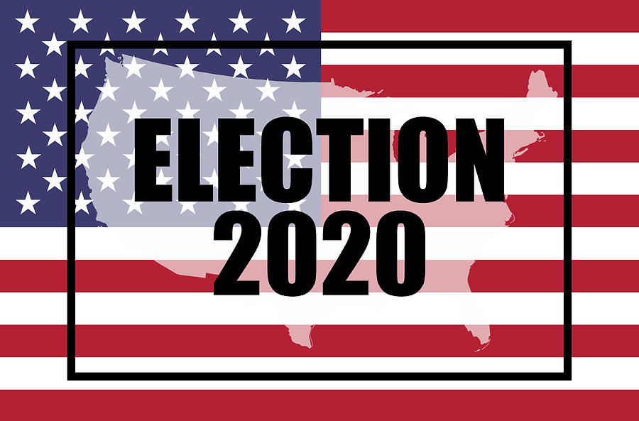 Election, 2020 concept. The American flag and moving text - ELECTION 2020. With a double exposure of a map of the United States on top. With a glitch, animated edit Photograph by David Wall
