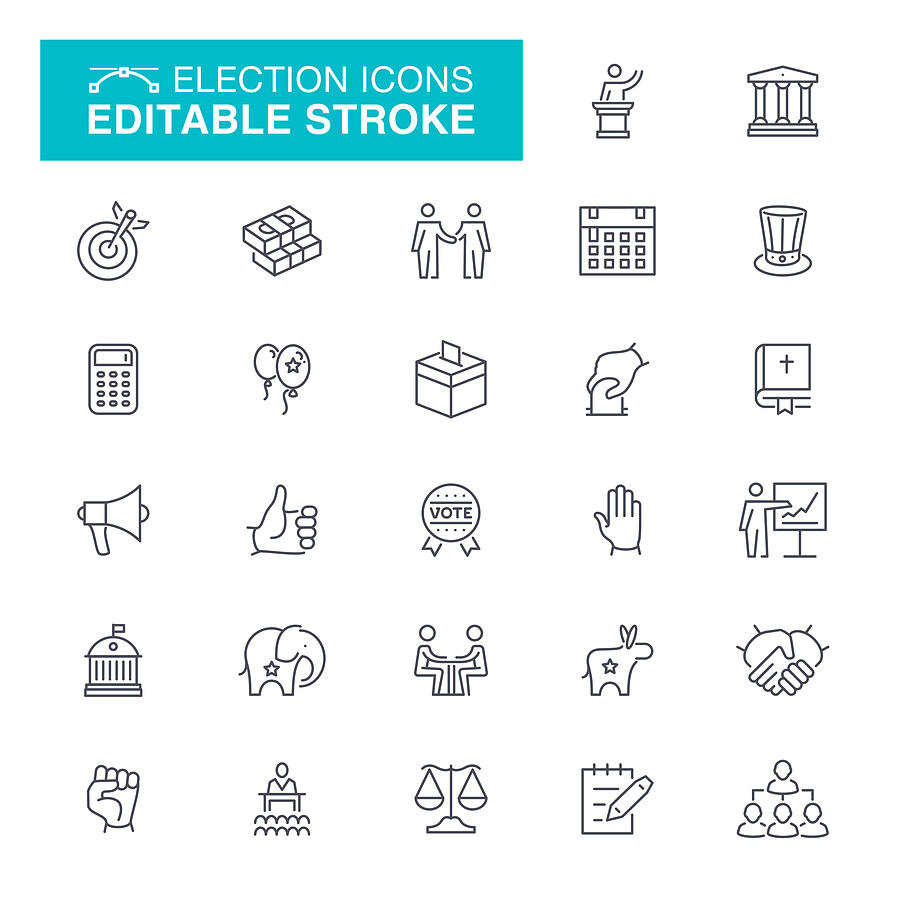 Election and Politics Line Icons Drawing by Forest_strider