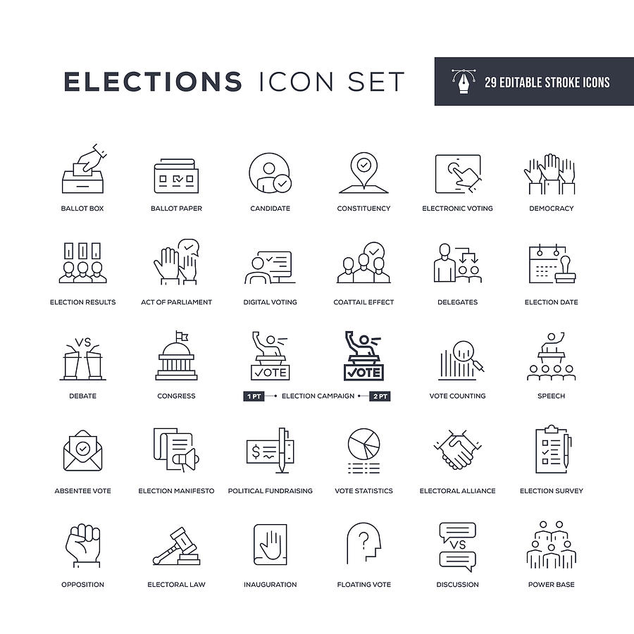 Elections Editable Stroke Line Icons Drawing by Enis Aksoy