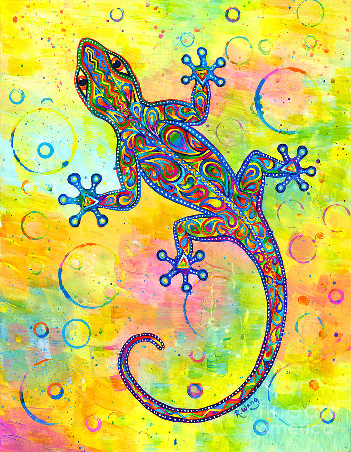 Electric Gecko Painting by Rebecca Wang