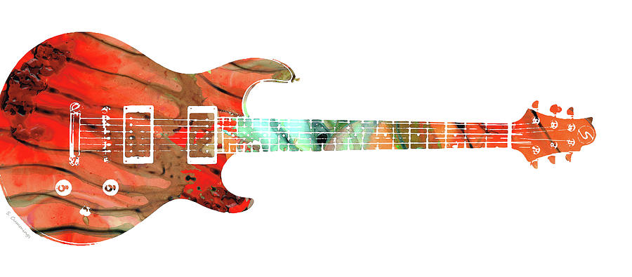 Electric Guitar 2 - Buy Colorful Abstract Musical Instrument Painting by Sharon Cummings
