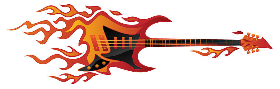 Electric Guitar Fire Illustration Digital Art
