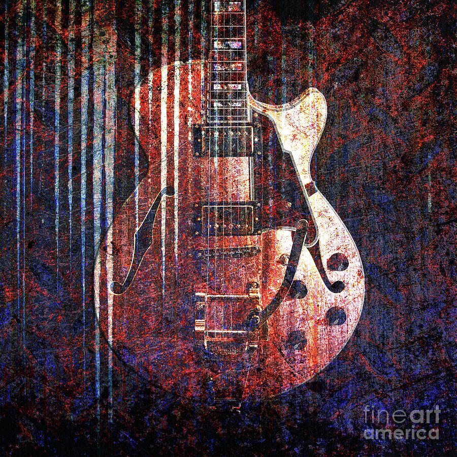 Electric Guitar Grunge Red And Blue Filters Digital Art by Fred Bertheas