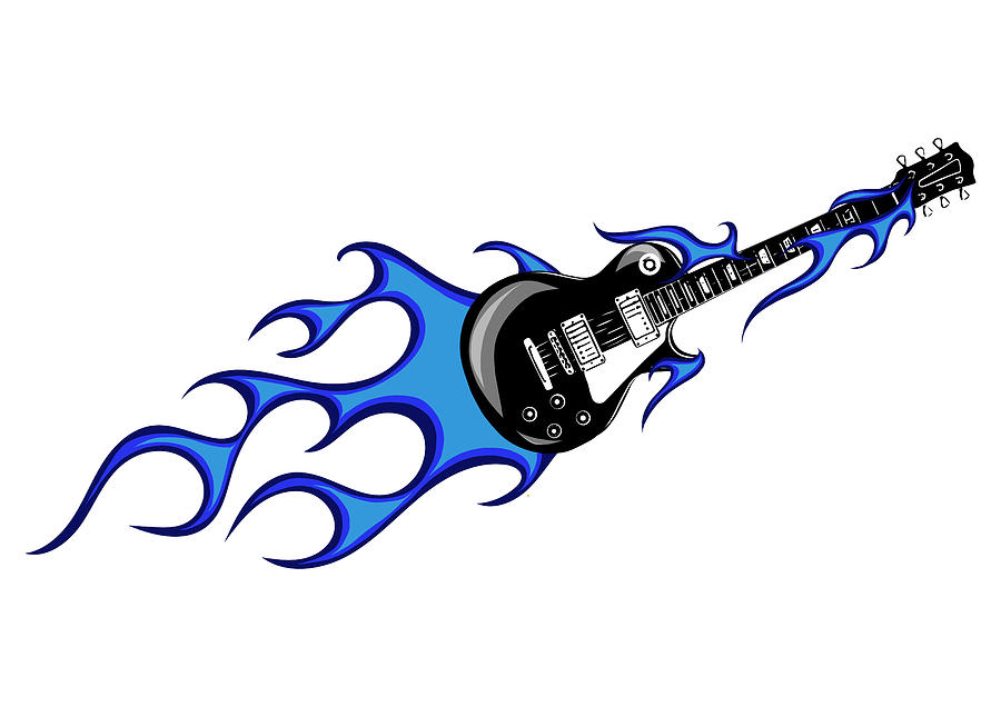 blue flaming guitar wallpaper